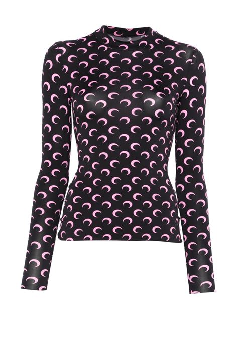 moon printed jersey ls highneck top woma black and pink MARINE SERRE | WTS005ACJER0001BK90